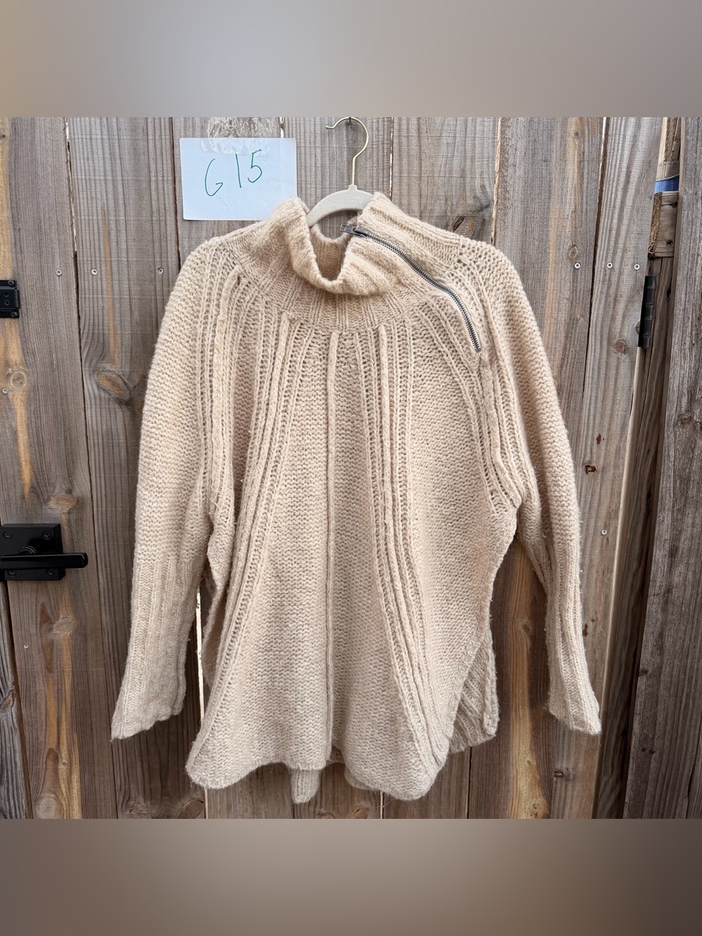 Free People Cream Funnel Neck Sweater with Asymmetric Zip Size XS/S